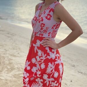 BCBG Red Floral Midi Dress
